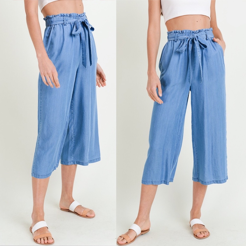 High Rise Tencel Denim Distressed Paperbag Trouser - Picture 2 of 3